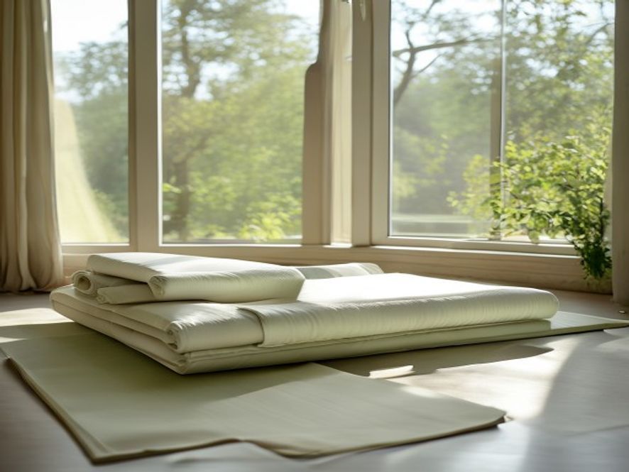 Rustig studio-interieur met trainingsmaterialen en natuurlicht